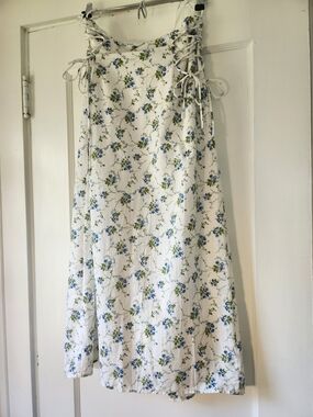 Lulu's Corset-Laced White/Blue Floral Maxi Skirt Cottagecore Fairycore